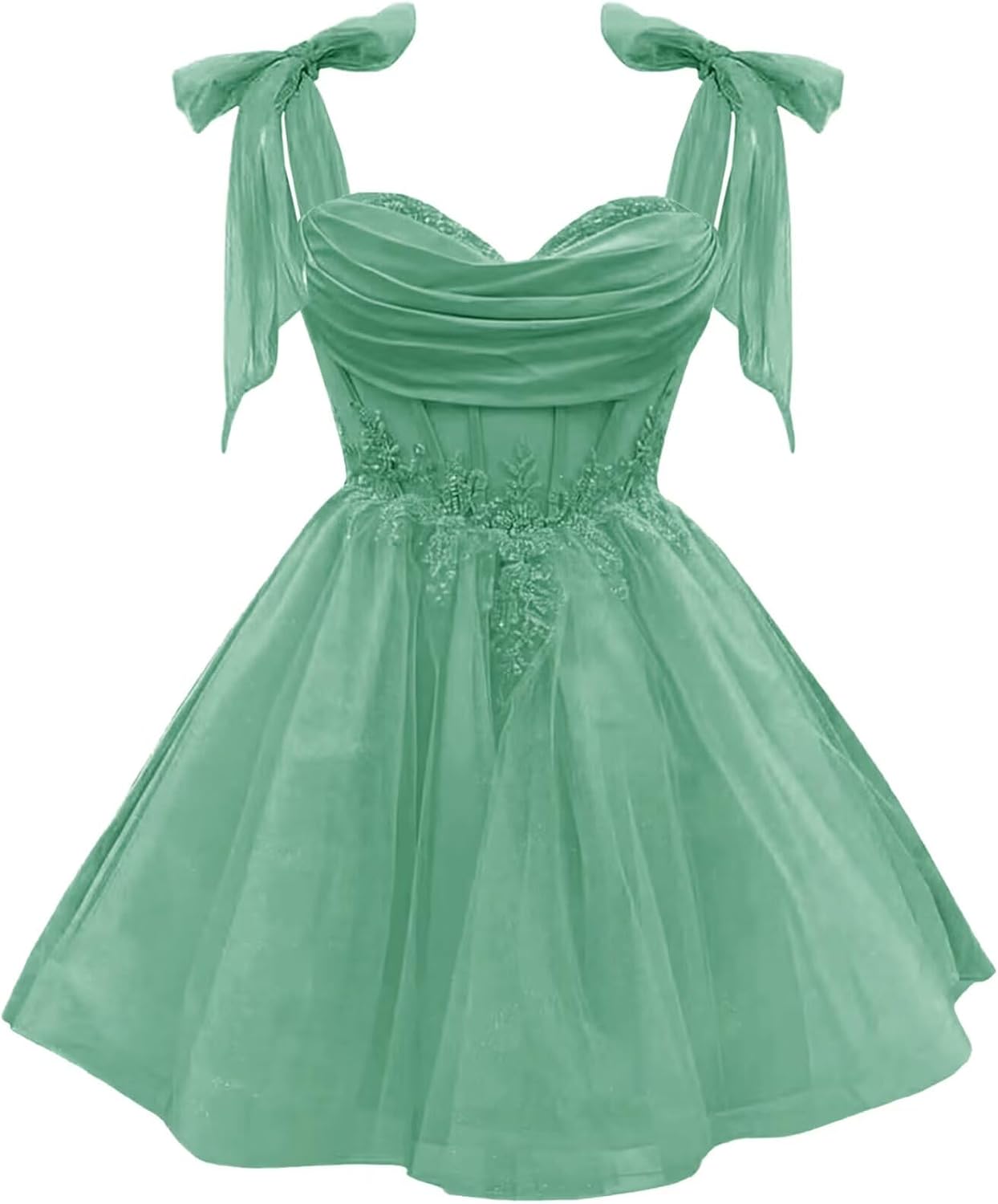 Tulle Short Homecoming Dress for Teens Sparkly Lace DAMA Dresses for Quinceanera Spaghetti Straps Bow Prom Gown