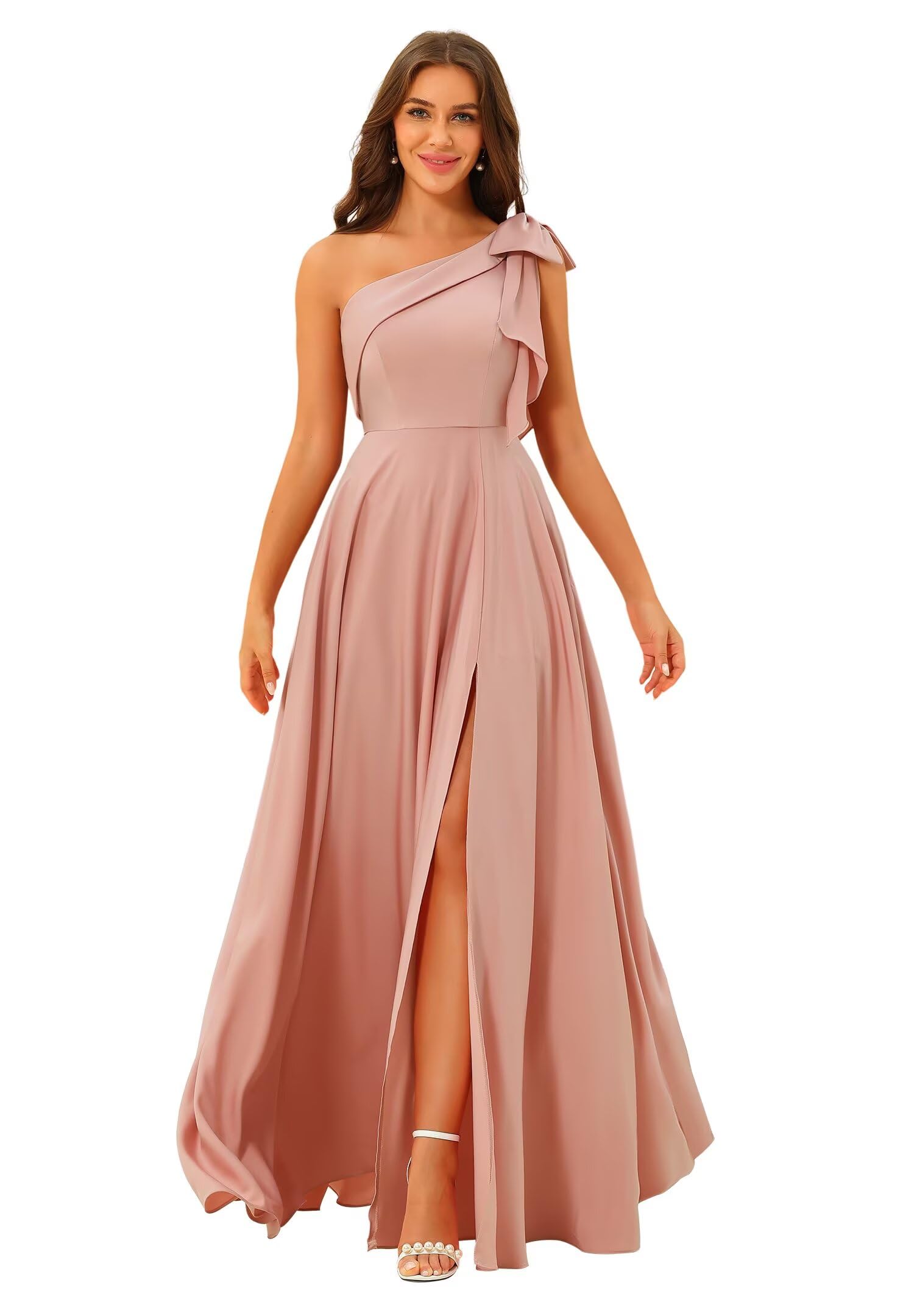 One Shoulder Bridesmaid Dresses Long for Women Satin Formal Gown Wedding Guest Dress