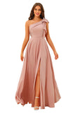 One Shoulder Bridesmaid Dresses Long for Women Satin Formal Gown Wedding Guest Dress