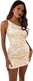 Women's Bodycon Homecoming Dress for Juniors Sequin One Shoulder Backless Mini Cocktail Party Dress