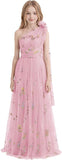 One Shoulder Long Tulle Junior Bridesmaid Dresses for Wedding Flower Girl Dress Formal Prom Gown