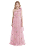 One Shoulder Long Tulle Junior Bridesmaid Dresses for Wedding Flower Girl Dress Formal Prom Gown