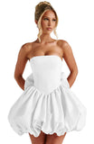 Satin Flower Bud Homecoming Dress Short Prom Dress with Bow Strapless A Line Mini Cocktail Party Gown