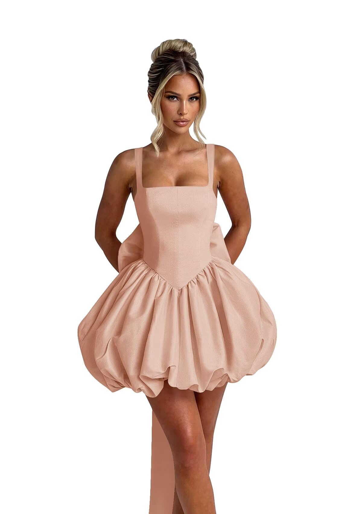 Puffy Satin Homecoming Dresses Mini A-line Short Prom Dress with Bow Cocktail Party Gown