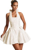 Satin Jacquard Halter Homecoming Dresses with Bow for Teens Mini A-Line Puffy Cocktail Corset Evening Party Gown