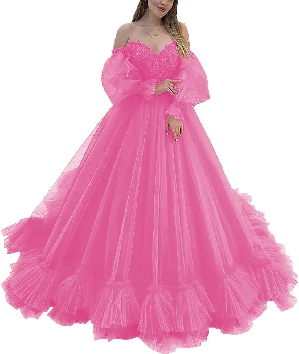 Off Shoulder Lace Appliques Ball Gown Quinceanera Dresses Long Sleeve Wedding Dress Bridal Gowns