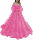 Off Shoulder Lace Appliques Ball Gown Quinceanera Dresses Long Sleeve Wedding Dress Bridal Gowns