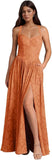 Jacquard Floral Lace Wedding Guest Dress Long Slit A Line Bridesmaid Dresses with Pockets Formal Gown
