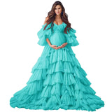 Puffy Tulle Robe Maternity Dress for Photoshoot Off Shoulder Bridal Lingerie Maternity Gowns for BabyShower