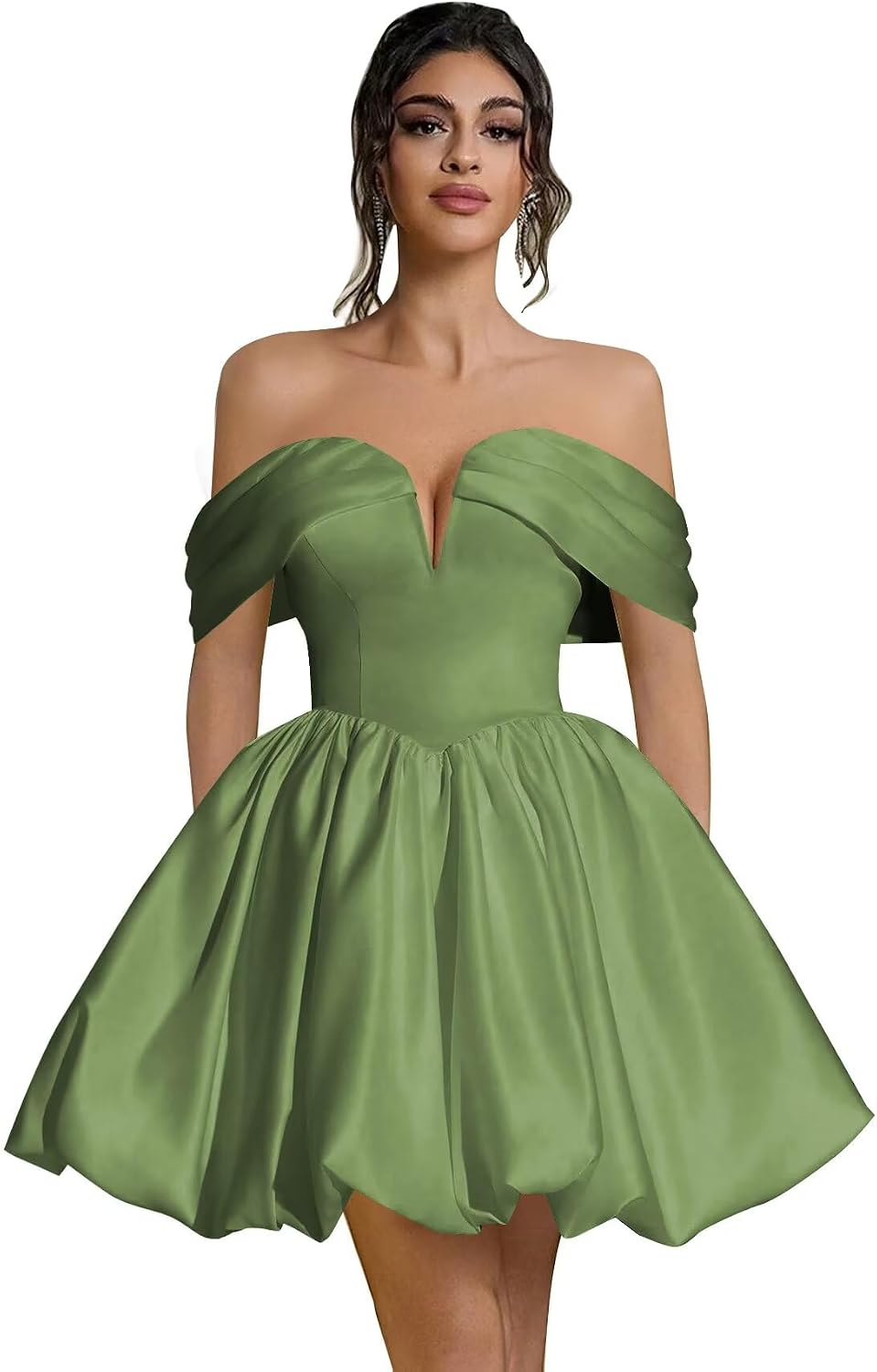 Off Shoulder Satin Homecoming Dresses Teens Short Bubble Dress A Line Mini Cocktail Party Gown