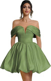 Off Shoulder Satin Homecoming Dresses Teens Short Bubble Dress A Line Mini Cocktail Party Gown