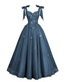 Glitter Tulle Prom Dress for Teens 3D Butterfly Long Ball Gowns Sequin Princess Quinceanera Dresses with Bow
