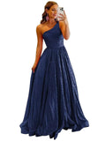One Shoulder Sequin Prom Dresses for Women 2027 Sparkly Long A-Line Formal Evening Party Ball Gowns with Pockets