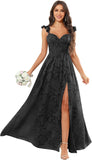 Chiffon Floral Bridesmaid Dresses with Slit Sleeveless Corset Ruffle A Line Long Formal Evening Gowns