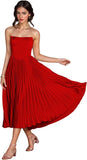 Women's Strapless Bridesmaid Dresses for Womens Tea Length Ruffle Satin Formal Prom Dress