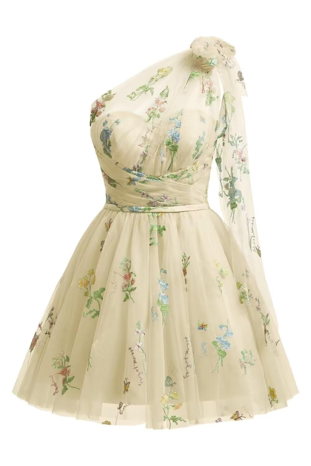 One Shoulder Homecoming Dresses for Teens Flower Embroidery Tulle Short Prom Dress A-Line Formal Party Ball Gowns