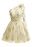 One Shoulder Homecoming Dresses for Teens Flower Embroidery Tulle Short Prom Dress A-Line Formal Party Ball Gowns
