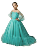 Puffy Sleeves Flower Girl Dress for Wedding Tulle Princess Pageant Dress Kids Prom Ball Gown with Belt