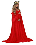 Kingbridal Pearl Tulle Maternity Dress for Photoshoot Long Puffy Sleeve Pregnancy Gown