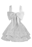 Sparkly Tiered Sequin Flower Girl Dress Spaghetti Straps Short Birthday Pageant Formal Mini Dresses