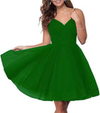 Short Homecoming Dresses Spaghetti Straps V Neck Glitter Tulle Ball Gown Short Prom Graduation Dress for Juniors