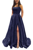 Kingbridal Gowns Spaghetti Straps Prom Dresses Long for Women 2026 A Line Sequin Satin Formal Evening Party Ball Gowns with Slit