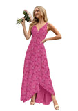 Women’s Long Bridesmaid Dresses Sleeveless V-Neck Formal Wedding Guest Chiffon Prom Gowns for Teens
