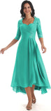 Women's Tea Length Mother of The Bride Dresses for Wedding Short Sleeves Lace Applique Formal Evening Prom Gowns