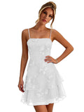 Floral Tiered Homecoming Dresses Mini Ruffle Graduation Dress Lace Short Prom Party Gown for Teens