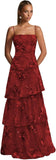 Ruffle Floral Embroidery Prom Dress Long A Line Tiered Bridesmaid Dresses Formal Evening Gowns
