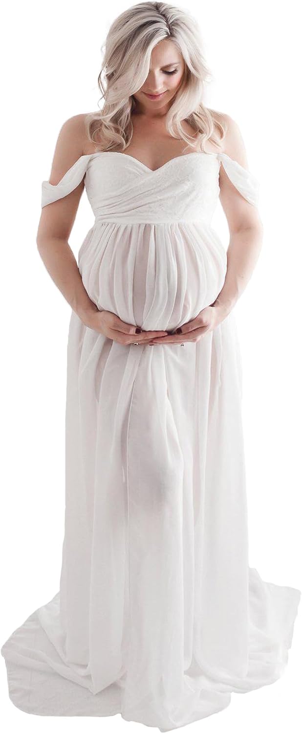 Maternity Lace Dress for Photoshoot Off Shoulder Gown Pregnancy Dresses for Photography Gowns