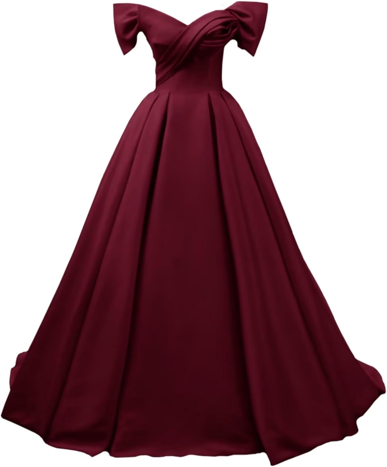 Off Shoulder Satin Prom Dresses for Women V-Neck Elegant A-Line Long Pleated Formal Evening Gown