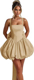 Puffy Satin Homecoming Dresses Mini A-line Short Prom Dress with Bow Cocktail Party Gown