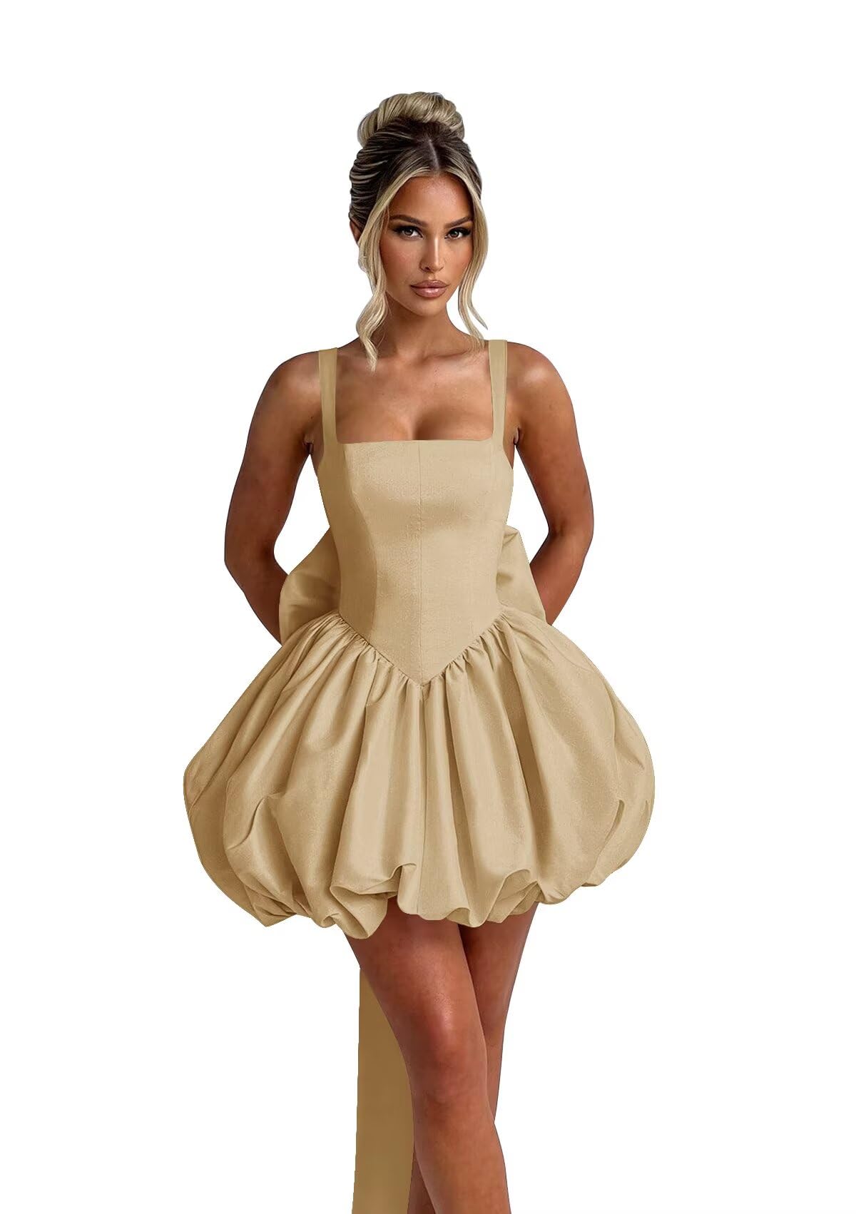 Puffy Satin Homecoming Dresses Mini A-line Short Prom Dress with Bow Cocktail Party Gown