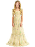 Floral Embroidered Tulle Flower Girl Dress Sweetheart Junior Bridesmaid Dresses Tiered Ruffled Formal Party Prom Gown