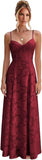 Spaghetti Strap Bridesmaid Dresses for Women Jacquard Floral A Line Long Formal Evening Gown