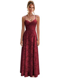 Spaghetti Strap Bridesmaid Dresses for Women Jacquard Floral A Line Long Formal Evening Gown