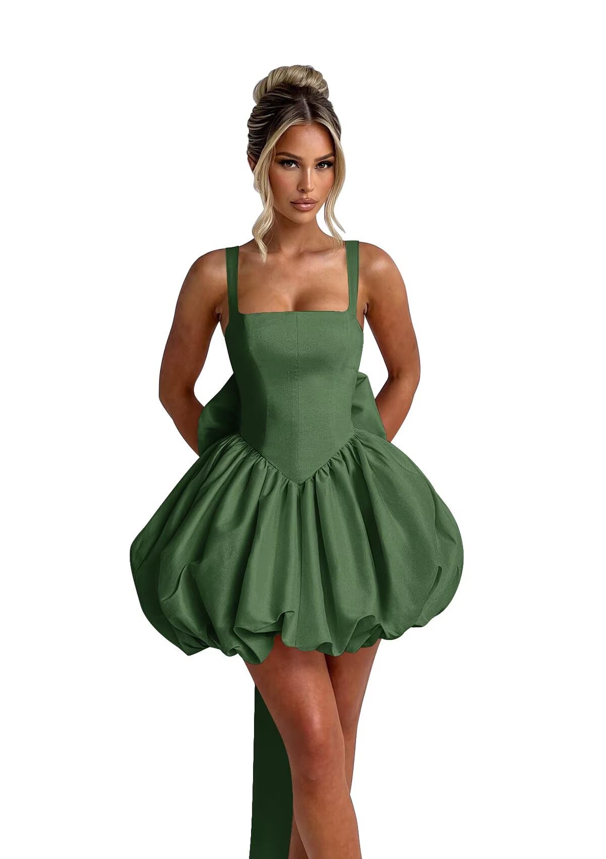 Puffy Satin Homecoming Dresses Mini A-line Short Prom Dress with Bow Cocktail Party Gown
