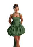 Puffy Satin Homecoming Dresses Mini A-line Short Prom Dress with Bow Cocktail Party Gown