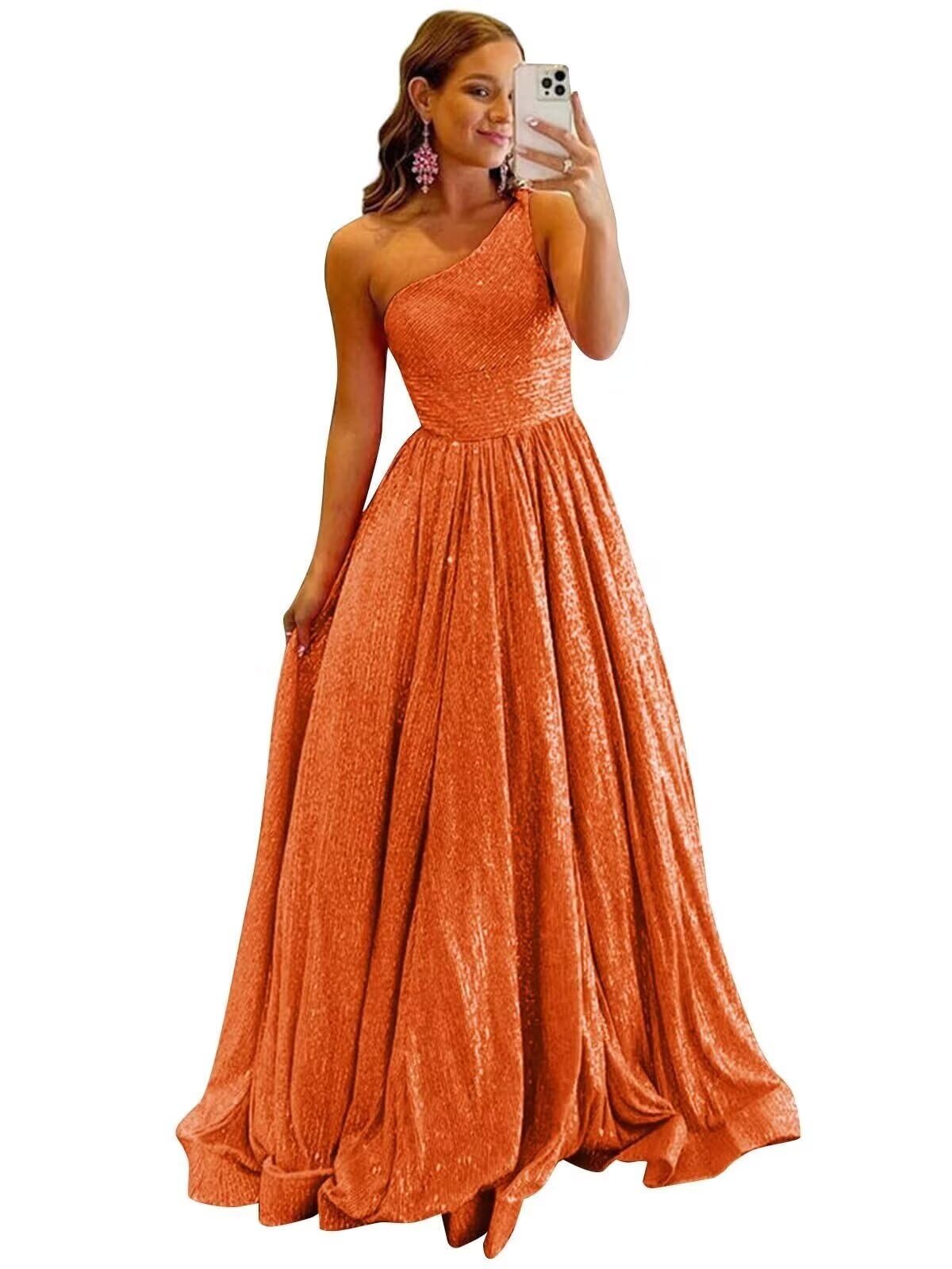 One Shoulder Sequin Prom Dresses for Women 2027 Sparkly Long A-Line Formal Evening Party Ball Gowns with Pockets