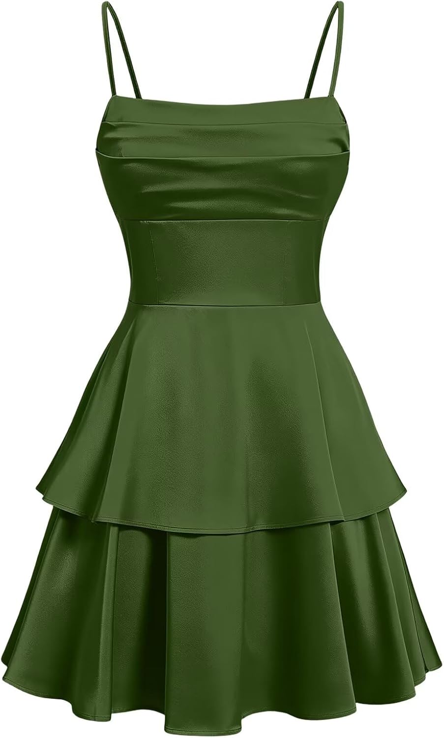 Tiered Satin Homecoming Dresses for Teens Short A Line Tight Spaghetti Strap Formal Cocktail Party Gown 2026