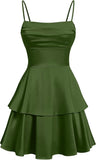 Tiered Satin Homecoming Dresses for Teens Short A Line Tight Spaghetti Strap Formal Cocktail Party Gown 2026