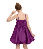 Satin Homecoming Dress for Girls Short Satin Flower Girl Dresses for Wedding Party Prom Gown with Bow