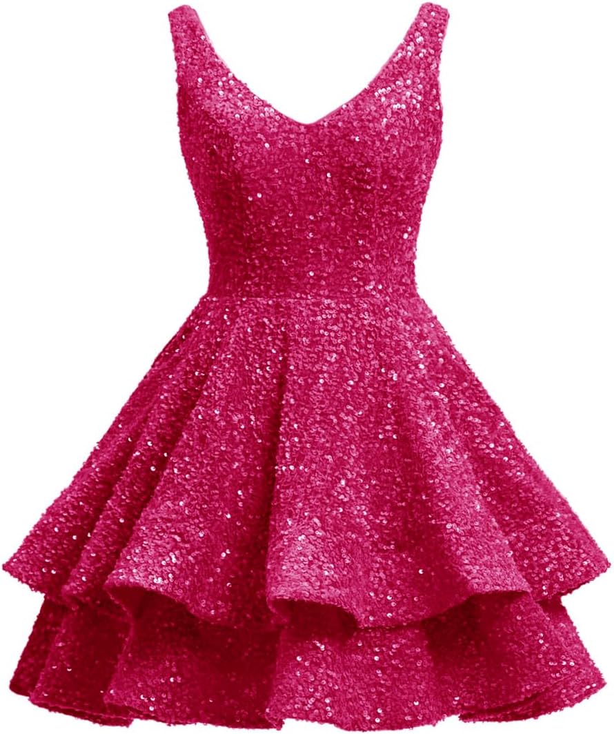 Short 2026 Sparkly Sequin Homecoming Dress for Teen Tiered Corset Ball Prom Cocktail Party Gown for Women