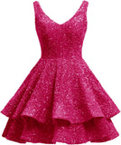 Short 2026 Sparkly Sequin Homecoming Dress for Teen Tiered Corset Ball Prom Cocktail Party Gown for Women