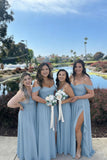 Women's Long Chiffon Bridesmaid Dresses with Slit Off Shoulder A-Line Formal Prom Evening Gown Maxi Wedding Guest Dress