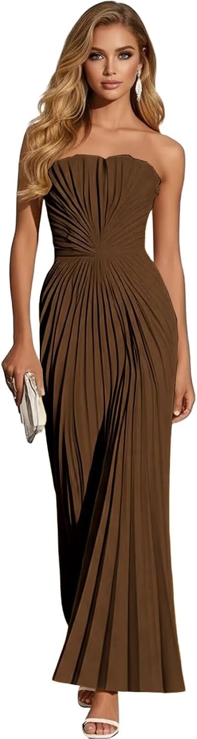 Women's Strapless Pleated Bridesmaid Dress Elegant Sweetheart Neck Formal Prom Gown for Wedding Guest