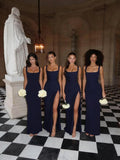 Kingbridal Mermaid Bridesmaid Dresses for Women Square Neck Formal Dress with Slit