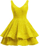Short 2026 Sparkly Sequin Homecoming Dress for Teen Tiered Corset Ball Prom Cocktail Party Gown for Women