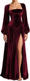 Kingbridal Gowns Long Sleeve Prom Dresses for Women 2027 Velvet Formal Dress with Slit Long A-line Evening Party Gowns